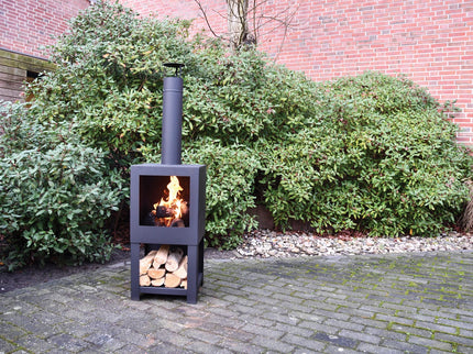Esschert Terrassenofen mit Holzspeicher Schwarz