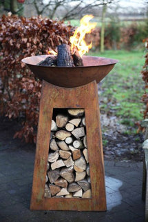 Esschert vuurschaal met houtopslag FF170