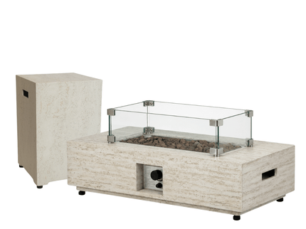 Happy Cocooning Feuertisch-Set Estate Rectangle travertin