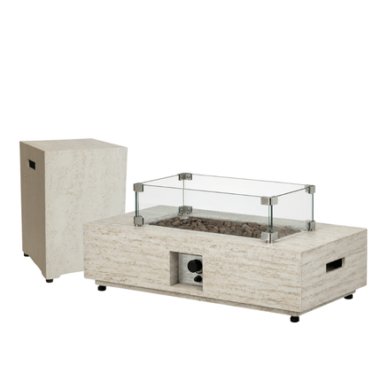 Happy Cocooning Feuertisch-Set Estate Rectangle travertin